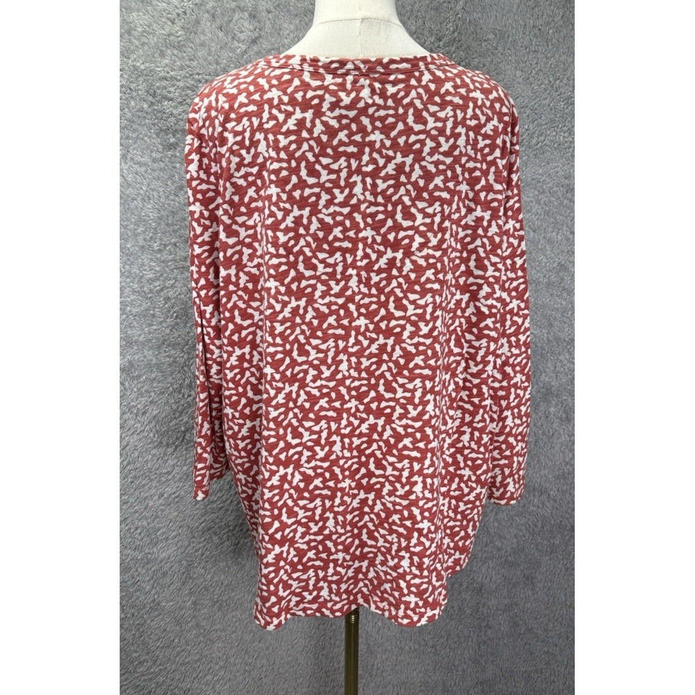 Chicos Dots V-Neck Top Womens Sz 4 XXL Coral White Slub Knit 3/4 Sleeve Career - Picture 4 of 10